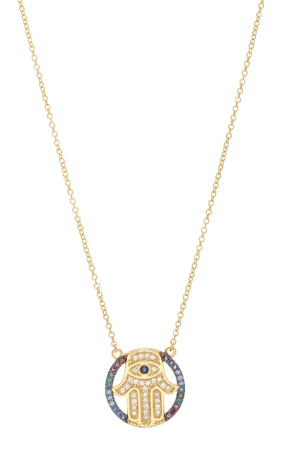 Shop Marianna Goulandris Mini Hamza 14k Gold Diamond And Sapphire Necklace In Multi