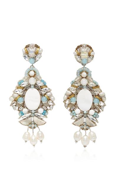 Shop Ranjana Khan M'o Exclusive White Fringe And Mother Of Pearl Hoop Drop Earring