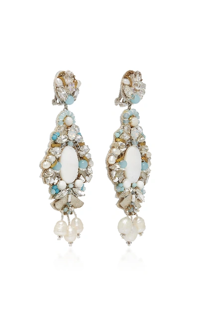 Shop Ranjana Khan M'o Exclusive White Fringe And Mother Of Pearl Hoop Drop Earring