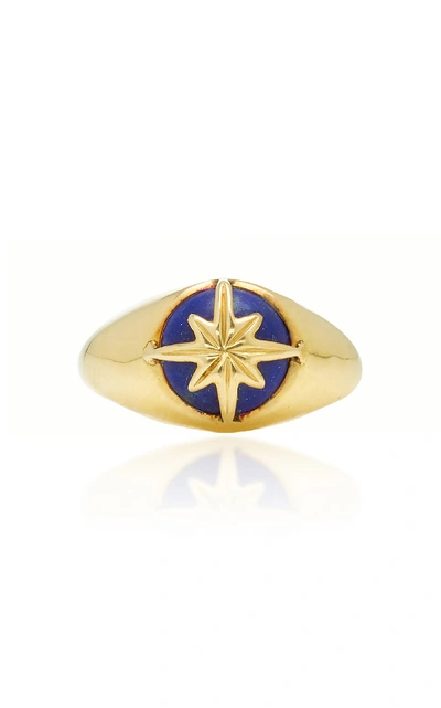 Shop Theodora Warre Star Lapis Gold-plated Sterling Silver Pinky Ring. In Blue