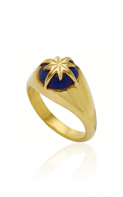 Shop Theodora Warre Star Lapis Gold-plated Sterling Silver Pinky Ring. In Blue