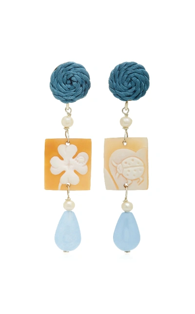 Shop Anna E Alex Shell Stone And Silver-plated Earrings In Blue