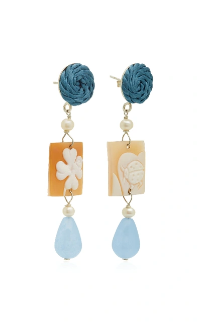 Shop Anna E Alex Shell Stone And Silver-plated Earrings In Blue