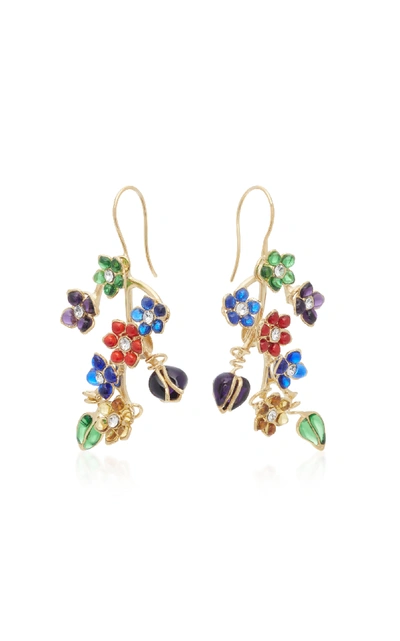 Shop Gripoix Glamour Pierced 24k Gold-plated Glass And Crystal Drop Earrings In Multi