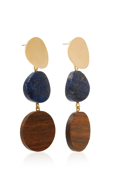 Shop Sophie Monet The Arlo Gold-plated, Lapis And Shedua Wood Earrings