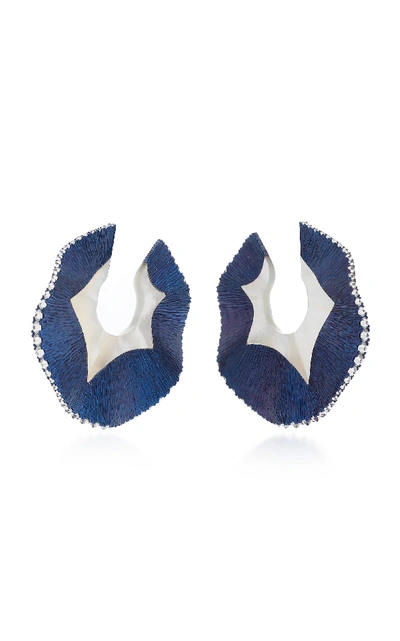 Shop Arunashi One-of-a-kind Mother Of Pearl Disc Hoop Earrings In Blue