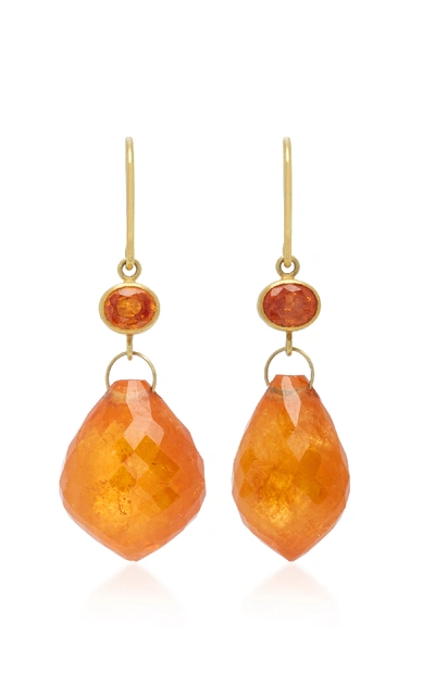 Shop Mallary Marks Apple & Eve 18k Gold Sapphire And Briolette Earrings In Orange