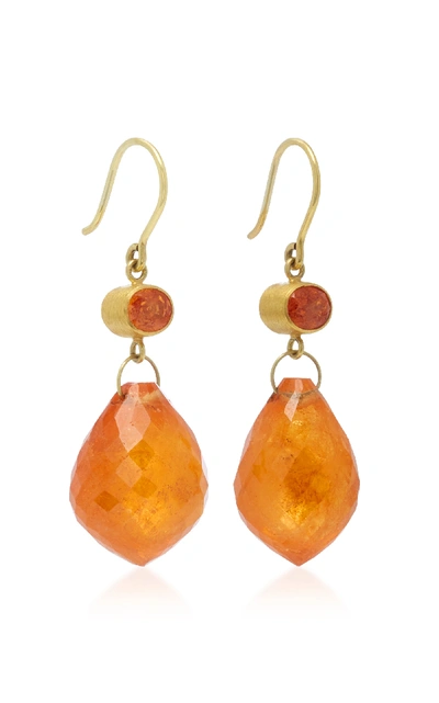 Shop Mallary Marks Apple & Eve 18k Gold Sapphire And Briolette Earrings In Orange