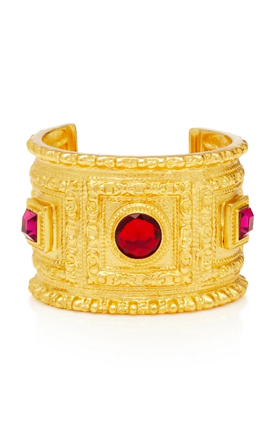 Shop Ben-amun Gold-plated Crystal Cuff In Red