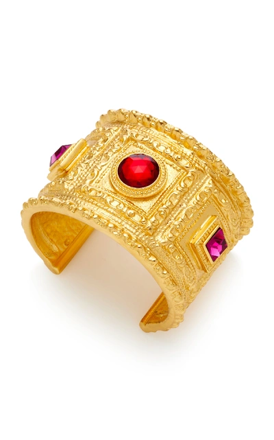 Shop Ben-amun Gold-plated Crystal Cuff In Red