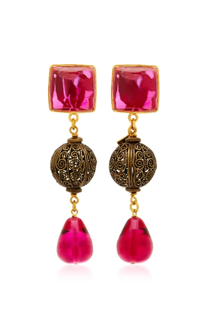 Shop Loulou De La Falaise 24k Gold-plated Stone Clip Earrings In Pink