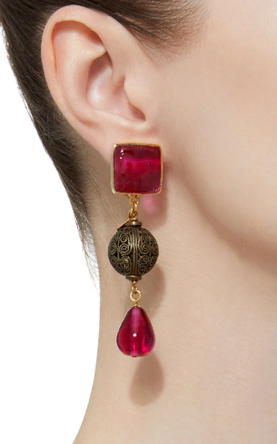 Shop Loulou De La Falaise 24k Gold-plated Stone Clip Earrings In Pink