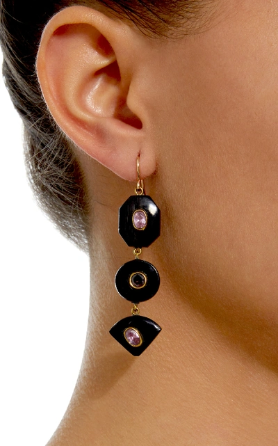 Shop Ashley Pittman Zambarau Dark Horn, Rose Quartz And Garnet Earrings In Brown