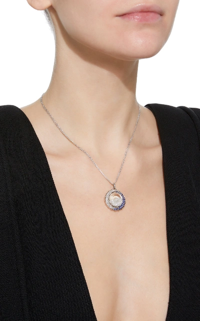 Shop Renee Lewis Shake 18k Gold Diamond And Sapphire Necklace In White