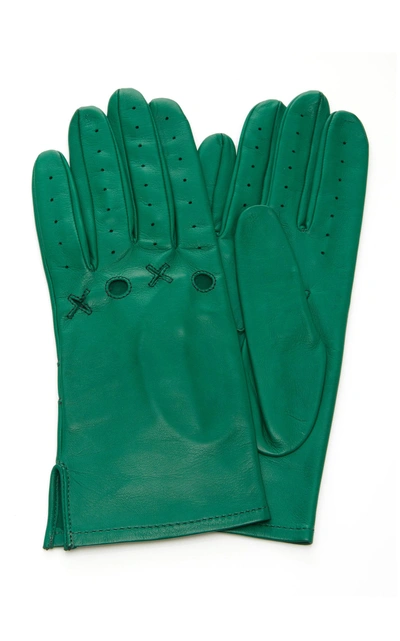 Shop Yestadt Millinery Xoxo Cutout Leather Driving Gloves In Green