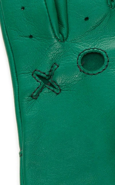 Shop Yestadt Millinery Xoxo Cutout Leather Driving Gloves In Green