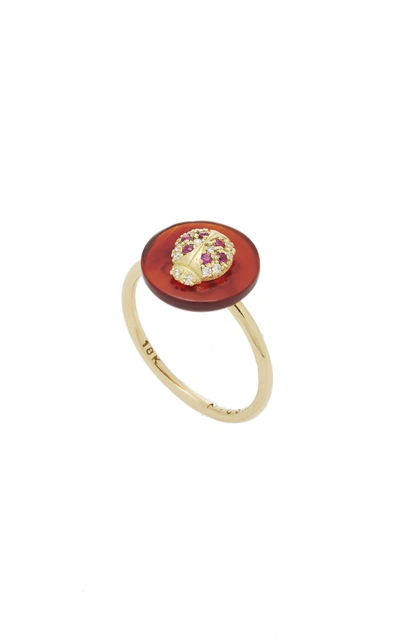 Shop Noush Jewelry Coexist Lady Bug On Carnelian Ring In Red