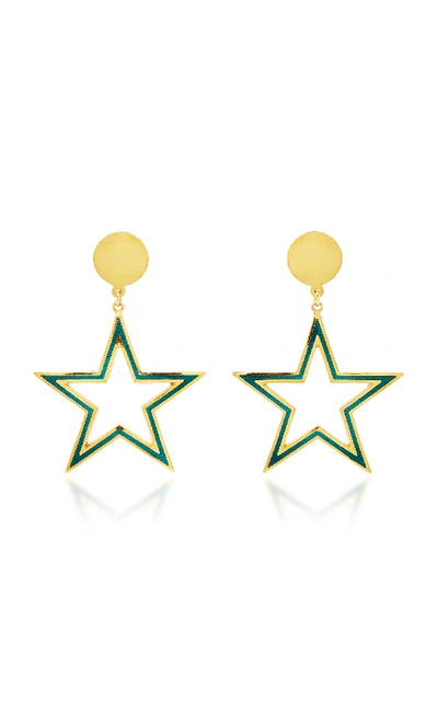 Shop Silhouette One Star Silver-tone Enamel Earrings In Green