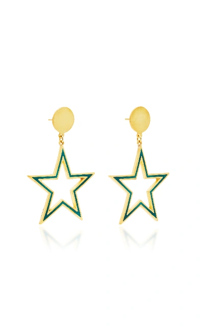 Shop Silhouette One Star Silver-tone Enamel Earrings In Green