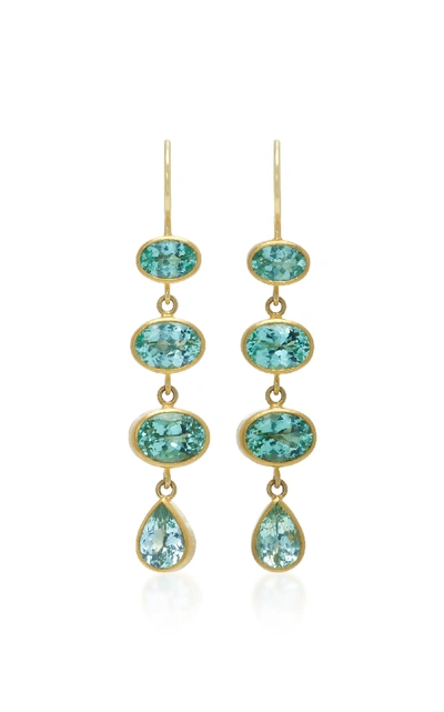 Shop Mallary Marks 18k Gold Green Paraiba Earrings In Blue