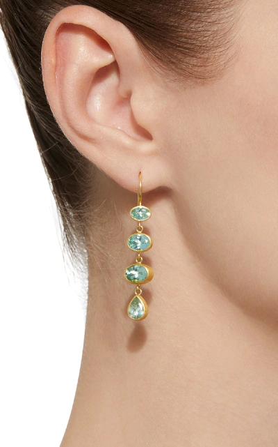 Shop Mallary Marks 18k Gold Green Paraiba Earrings In Blue