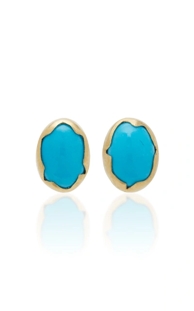 Shop Annette Ferdinandsen Eggs 18k Gold Turquoise Earrings In Blue