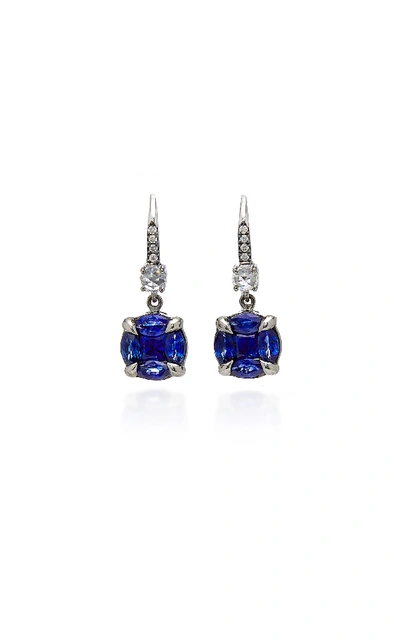 Shop Nam Cho 18k White Gold Rhodium-plated Sapphire And Diamond Earrings In Blue