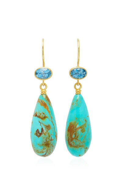 Shop Mallary Marks Apple & Eve 18k Gold Aquamarine And Turquoise Earrings In Blue