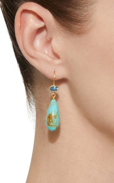 Shop Mallary Marks Apple & Eve 18k Gold Aquamarine And Turquoise Earrings In Blue