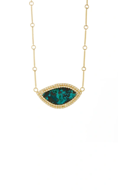 Shop Kimberly Mcdonald One-of-a-kind Polished Chrysocolla Pendant With Diamonds Set In 18k Yellow Gold In Green