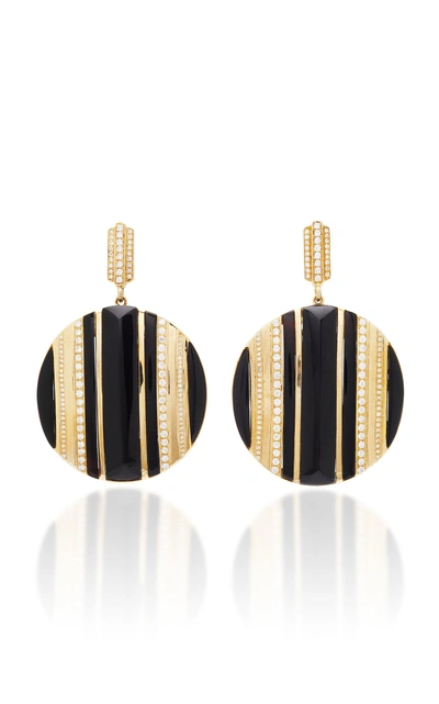 Shop The Last Line Diamond And Onyx Carved Medallion Earrings In Black