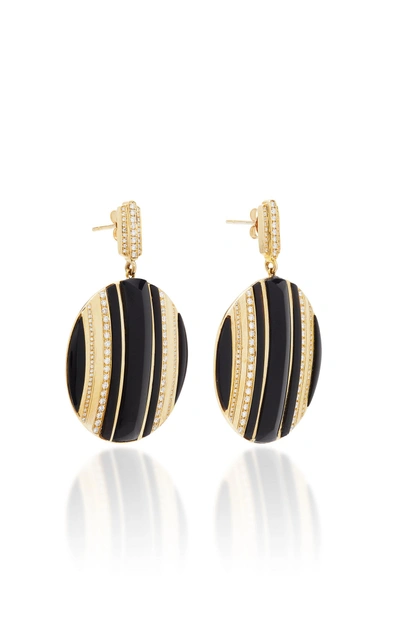 Shop The Last Line Diamond And Onyx Carved Medallion Earrings In Black
