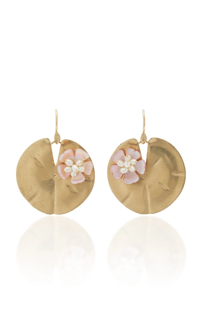 Shop Annette Ferdinandsen Lily Pad 14k Gold And Pearl Earrings