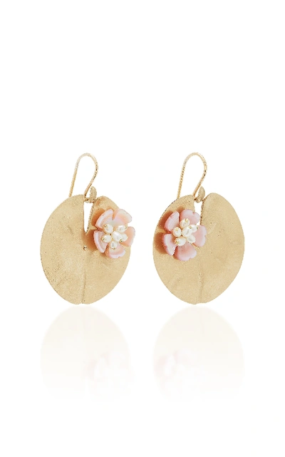 Shop Annette Ferdinandsen Lily Pad 14k Gold And Pearl Earrings