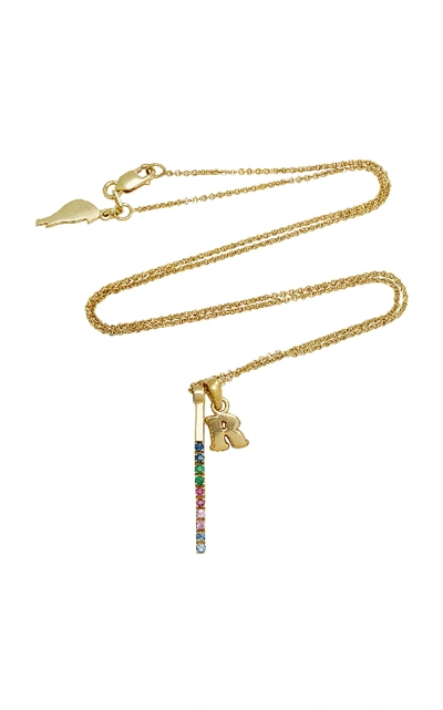 Shop Amandina M'onogram Letter Charm With Rainbow Bar Necklace In Gold