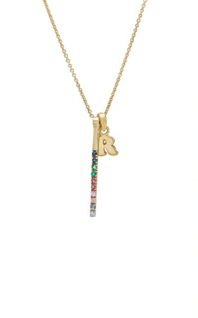 Shop Amandina M'onogram Letter Charm With Rainbow Bar Necklace In Gold