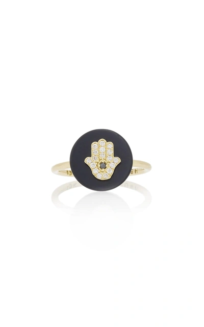 Shop Noush Jewelry Coexist Hamsa On Onyx Ring In Black