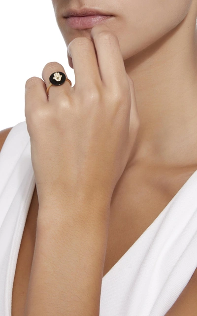 Shop Noush Jewelry Coexist Hamsa On Onyx Ring In Black