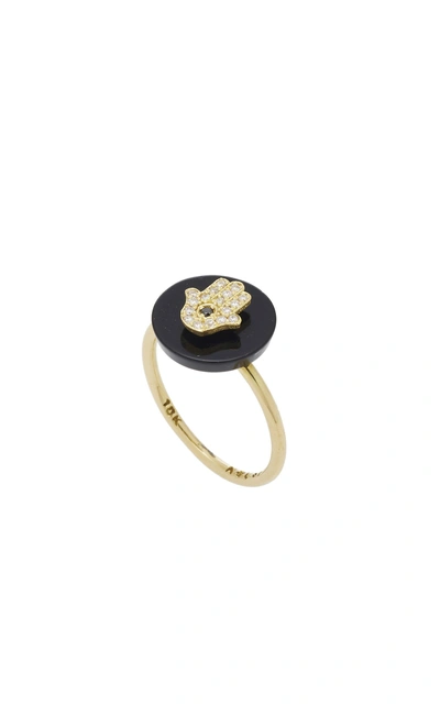 Shop Noush Jewelry Coexist Hamsa On Onyx Ring In Black
