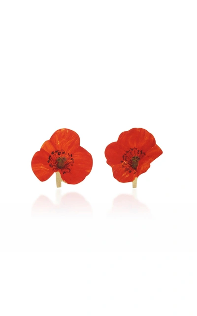 Shop Christopher Thompson Royds Poppy Stud Earrings In Red