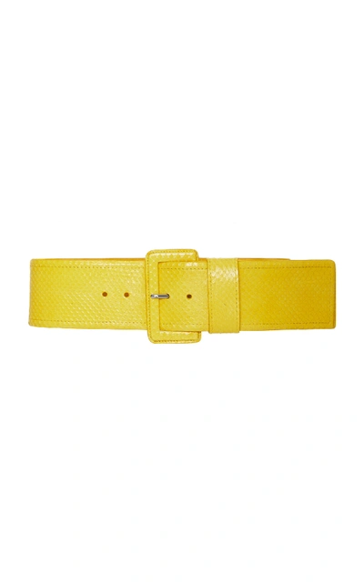 Shop Carolina Herrera Snakeskin Wide Belt In Yellow