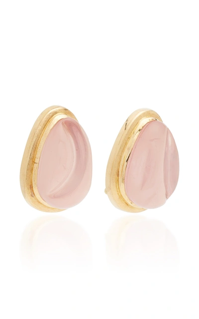 Shop Mahnaz Collection One-of-a-kind 18k Gold And Forma Livre Carved Rose Quartz Earrings, By Haroldo Burle Marx, C. 1970 In Pink