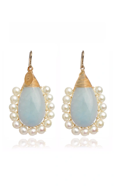 Shop Beck Jewels Aqua Lolita Gold-filled Aquamarine And Pearl Earrings In Blue