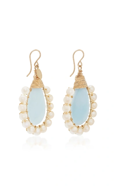 Shop Beck Jewels Aqua Lolita Gold-filled Aquamarine And Pearl Earrings In Blue