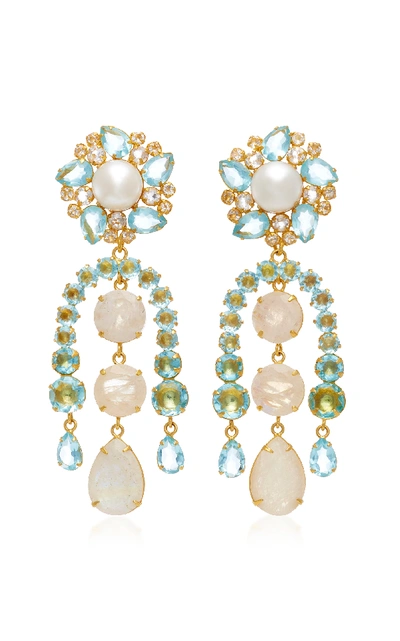 Shop Bounkit 14k Gold-plated Pearl Blue Quartz And Moonstone Earrings In Pink