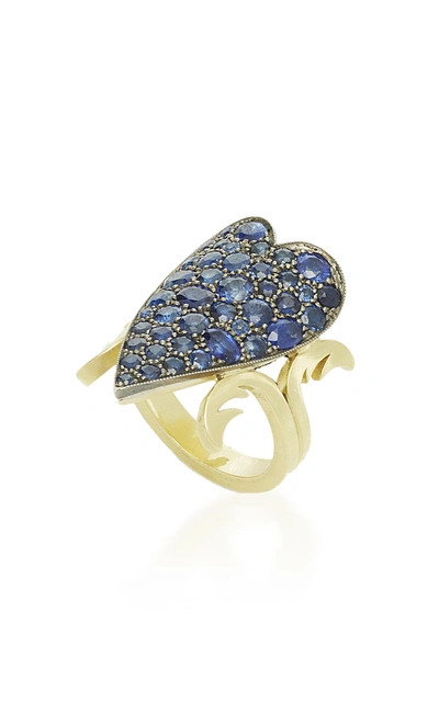 Shop Sylva & Cie Sapphire Heart Ten Table Ring In Blue