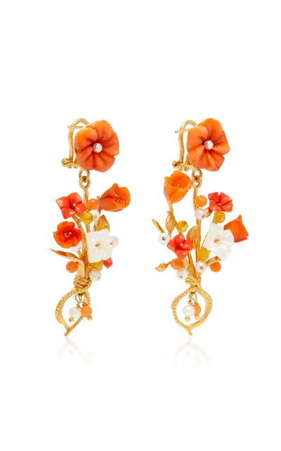 Shop Of Rare Origin Coral And Pearl Bundle Earrings In Orange