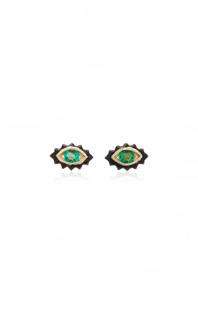 Shop Luis Morais Enamel Eye Earrings In Green