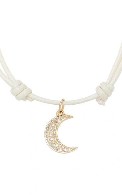 Shop With Love Darling Diamond Pave Moon 18k Gold And Diamond Cord Bracelet In White