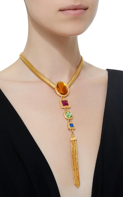 Shop Ben-amun Tasseled Gold-plated Crystal Necklace In Multi